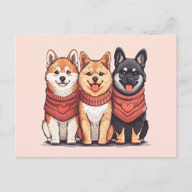 Cartão Postal Dia de os namorados Shiba Inu Dogs (Frente)