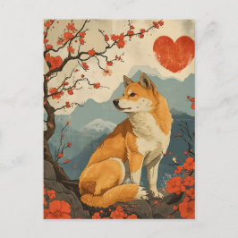 Cartão Postal Dia de os namorados Shiba Inu Vintage