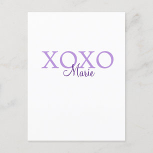 Cartão Postal Dia de os namorados Xoxo adicione nome pastel roxo