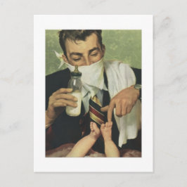 Cartão Postal dia de os pais Vintage com Pai mudando Fraldas