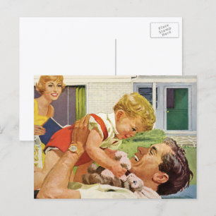 Cartão Postal Dia de os pais Vintage, Família Feliz nos Subúrb
