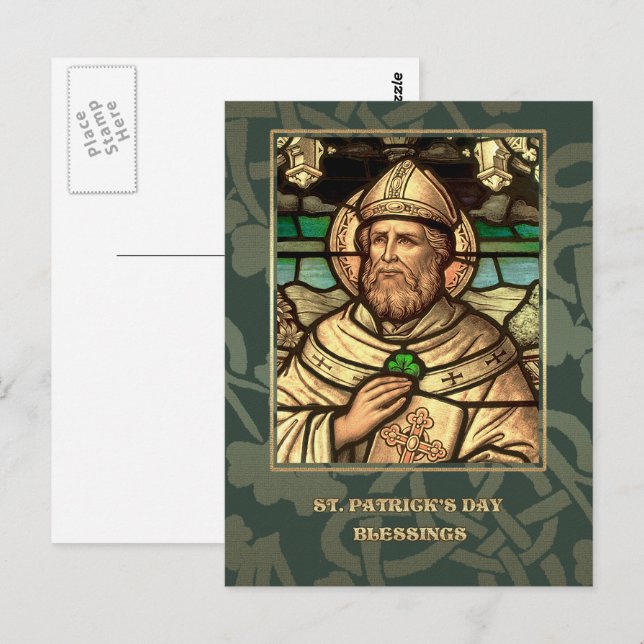 Cartão Postal Dia de São Patrício Abençoa Cartão-Postal Religios (Frente/Verso)