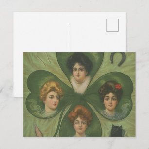 Cartão Postal Dia de São Patrício Arte Vintage da Sorte Senhora