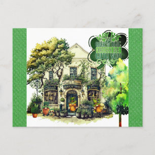 Cartão Postal Dia de São Patrício Bonito Gnome Bar Pub Irlandês