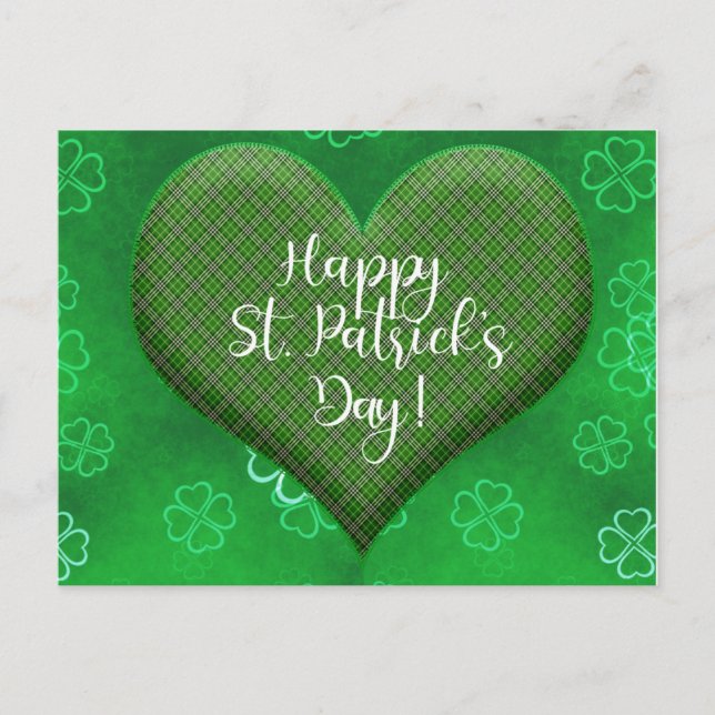 Cartão Postal Dia de São Patrício Bonito Shamrock Heart Love (Frente)