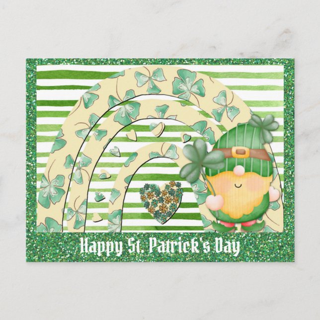 Cartão Postal Dia de São Patrício Cute Gnomo Green Shamrock (Frente)