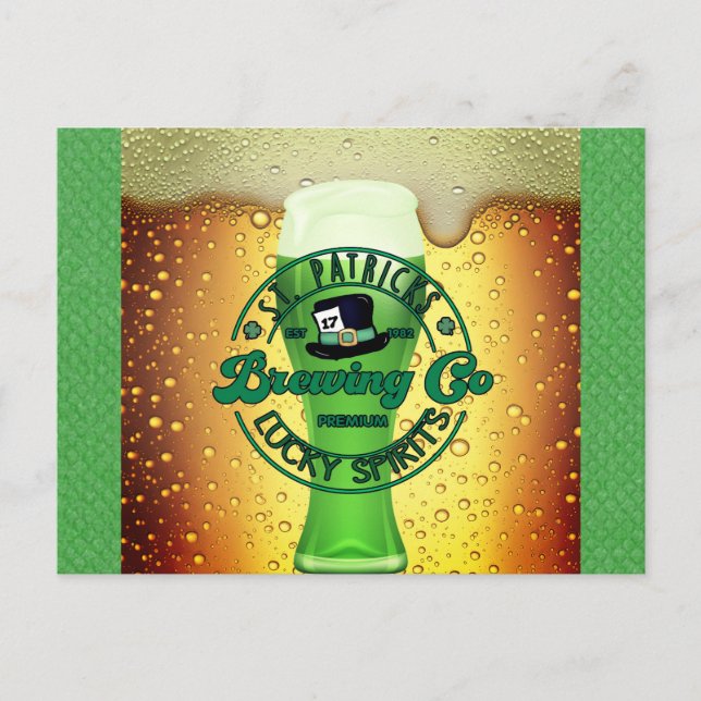 Cartão Postal Dia de São Patrício Green Beer Lucky Spira Irlandê (Frente)