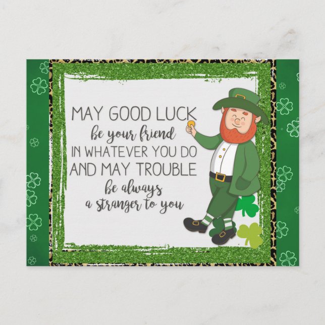 Cartão Postal Dia de São Patrício Irlandês Leprechaun Green Sham (Frente)