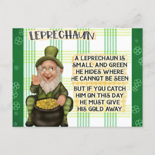Cartão Postal Dia de São Patrício Irlandês Leprechaun Poem