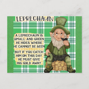 Cartão Postal Dia de São Patrício irlandês Leprechaun Poem Green