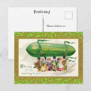 Cartão Postal Dia de São Patrício Trevos Zeppelin Brilho Irlandê