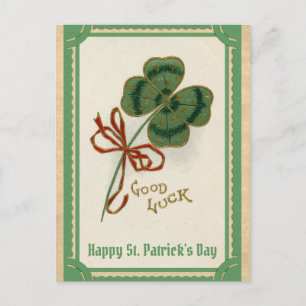 Cartão Postal Dia de São Patrício Vintage Boa Sorte Shamrock