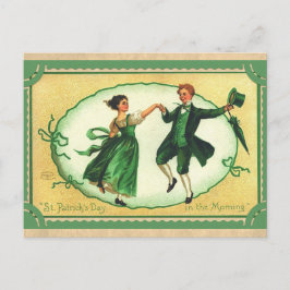 Cartão Postal Dia de São Patrício Vintage - Casal de dança irlan