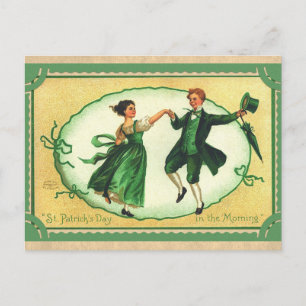 Cartão Postal Dia de São Patrício Vintage - Casal de dança irlan