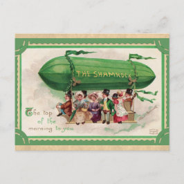 Cartão Postal Dia de São Patrício Vintage Irish Shamrock Blimp