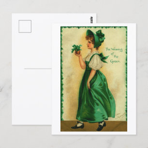 Cartão Postal Dia de São Patrício Vintage Moça Vestindo Verde