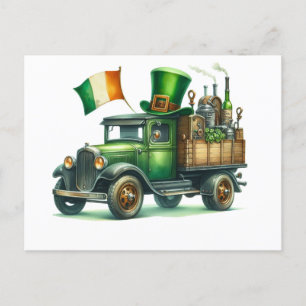 Cartão Postal Dia de São Patrício Watercolor Truck Ireland