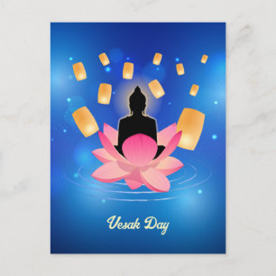 Cartão Postal Dia de Vesak Buda no Lanterna de Lótus Vaisakha