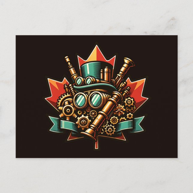 Cartão Postal Dia do Canadá Steampunk (Frente)