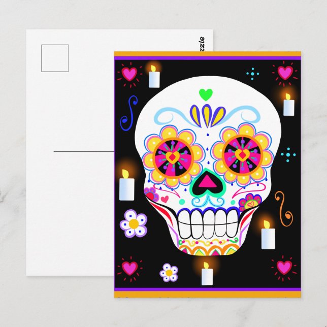 Cartão Postal Dia do Feriado Mexicano do Crânio do Açúcar Morto (Frente/Verso)