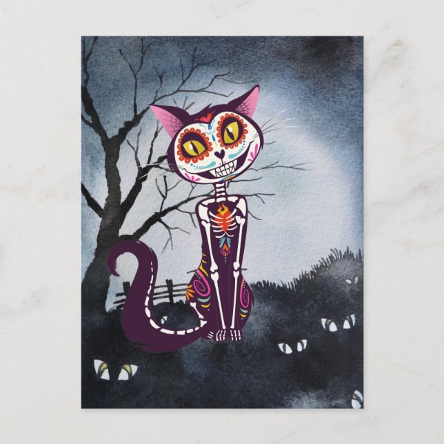 Cartão Postal Dia do Gato Crânio do Açúcar Morto (Frente)