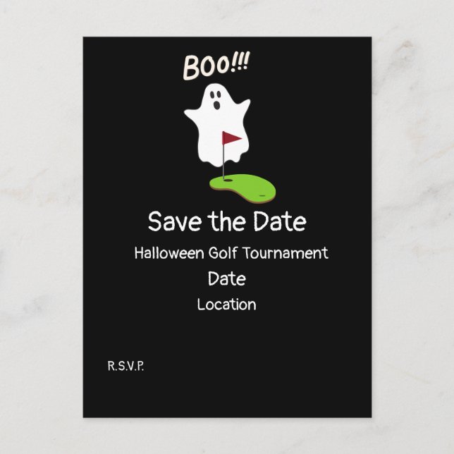 Cartão Postal Dia do Golf Halloween com Fantasma, salve a data (Frente)