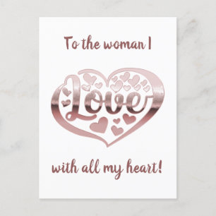 Cartão Postal Dia dos namorados coração de amor dourado rosa bra