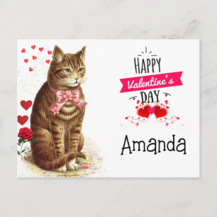 Cartão Postal Dia dos Namorados Corações e Gato de Crianças