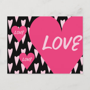 Cartão Postal Dia dos Namorados Corações Grandes Amor Rosa