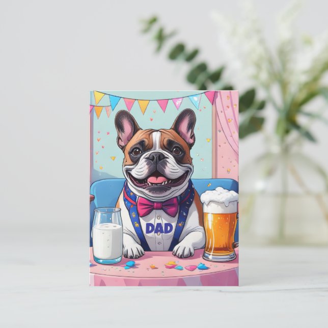 Cartão Postal Dia dos Pais com Bulldog Francês (Em pé/Frente)