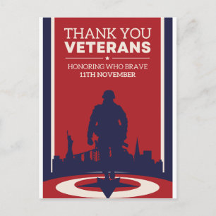 Cartão Postal Dia dos Veteranos em Honra aos Bravos
