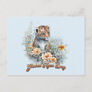 Cartão Postal Dia Global do Tigre, cubo de aquarela