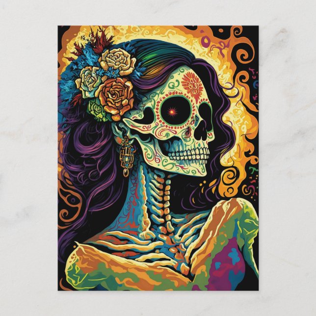 Cartão Postal Dia La Catrina da Arte Esquelética Mexicana Morta (Frente)