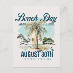Cartão Postal Dia Nacional da Praia, prancha de surfe do vintage