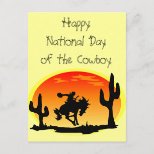 Cartão Postal Dia Nacional da Silhouette do Cowboy Bronco