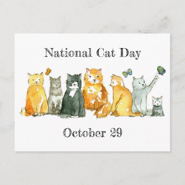 Cartão Postal Dia Nacional do Gato 29 de outubro Tuxedo Calico C (Frente)