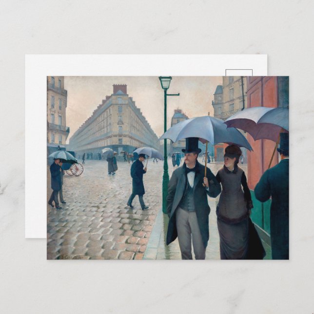 Cartão Postal Dia Rainy da Rua Paris | Gustave Caillebotte | (Frente/Verso)