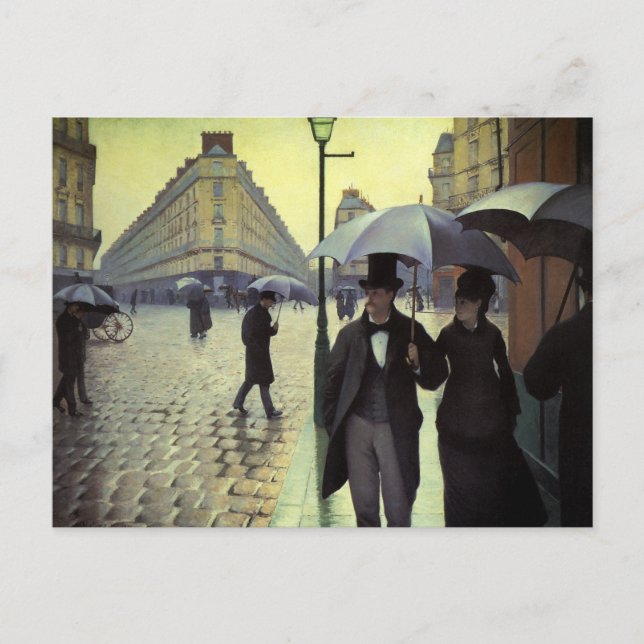 Cartão Postal Dia Rainy da Rua Paris por Gustave Caillebotte (Frente)