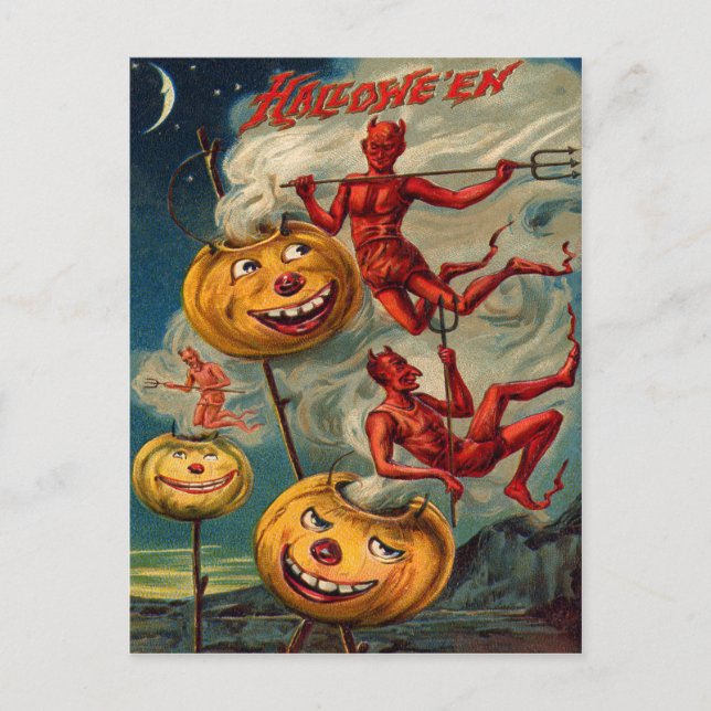 Cartão Postal Diabos Voadores Abóbora de Fumaça de Jack O' Lante (Frente)