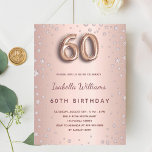 Cartão Postal Diamantes de rosa de ouro de 60 anos<br><div class="desc">Um convite moderno, na moda e glamouroso para uma 60ª festa de aniversário. Um fundo metálico rosa dourado falso com aspecto em forma de diamantes cor-de-rosa. O nome é escrito com um moderno e escuro, rosa dourado, escrito com letra de estilo manuscrito. Personalize e adicione os detalhes da sua festa....</div>