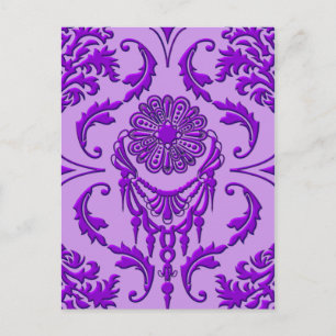 Cartão Postal Diamond Damask, As Joias da Rainha em Roxo