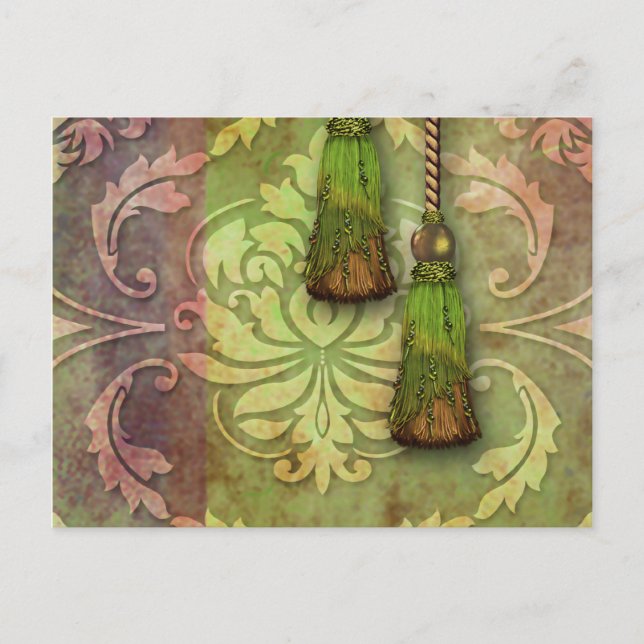 Cartão Postal Diamond Damask, MOROCCO em Vermelho e Chartreuse (Frente)