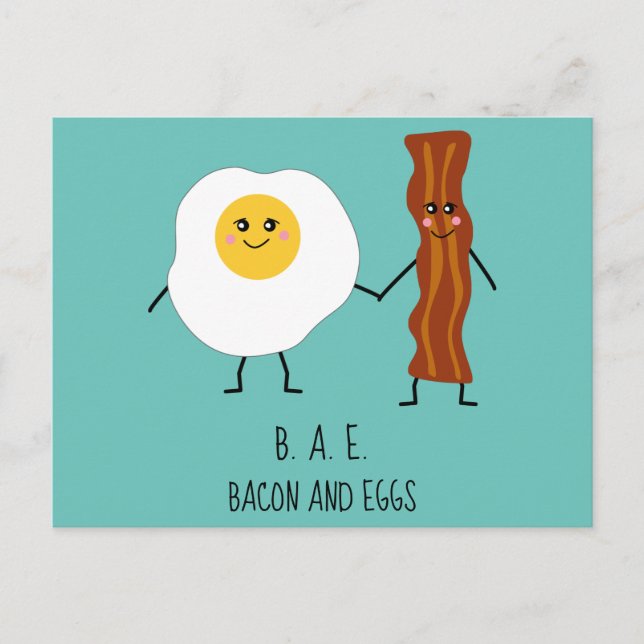 Cartão Postal Dias de os namorados de Bacon e Ovos BAE Kawaii Cu (Frente)