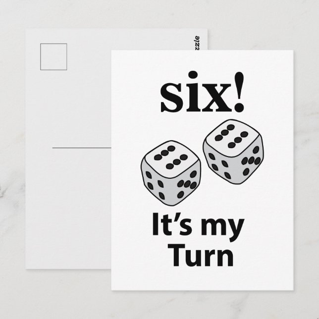 Cartão Postal Dice Rolling 6 É o meu Roll Dice (Frente/Verso)