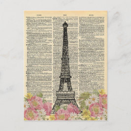 Cartão Postal Dicionário de Vintage Art Romântico Torre Eiffel P