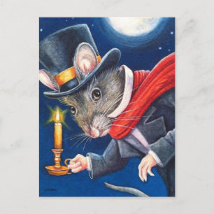 Cartão Postal Dickens Natal Rato Scrooge Arte Aquarela