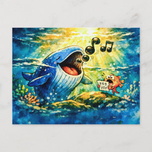Cartão Postal Dieta de baleia cantando com peixe