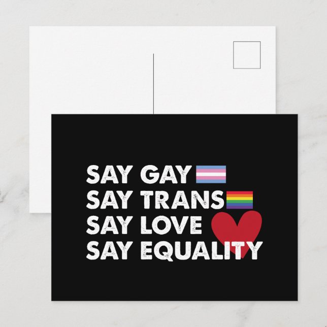 Cartão Postal Diga Gay Diga Trans Diga Amor Diga Igualdade Orgul (Frente/Verso)