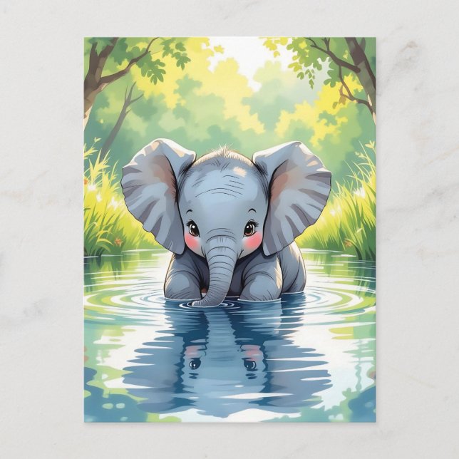 Cartão Postal Diga "oi" com este lindo elefante (Frente)