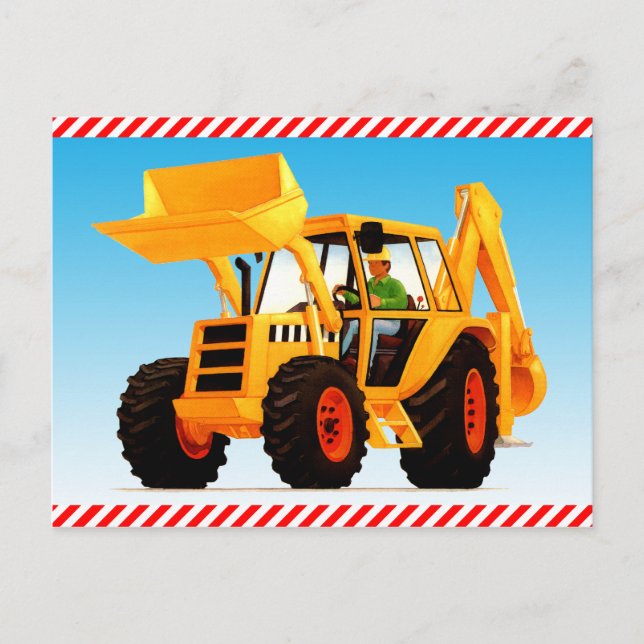 Cartão Postal Digger de Construção Amarelo da Criança (Frente)
